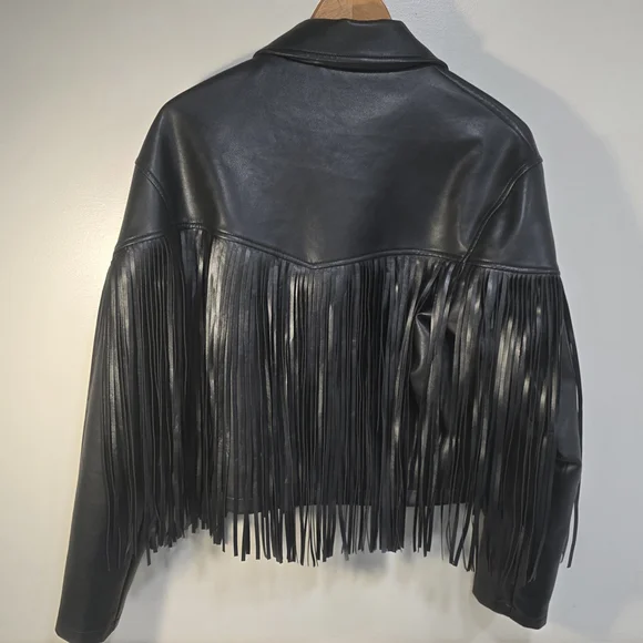 Azalea Wang Black Fringe Leather Jacket - Picture 2 of 8